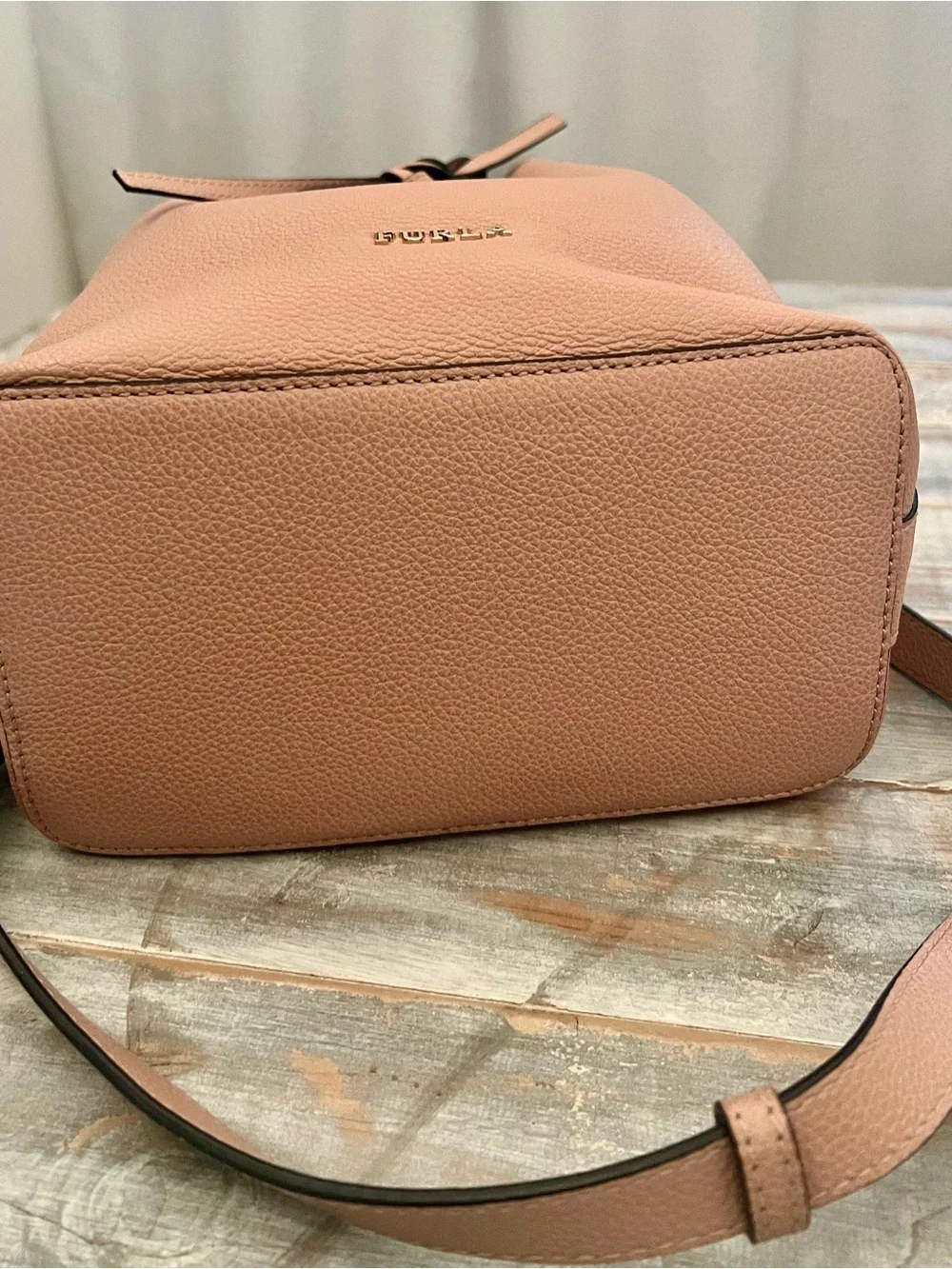 Furla Genuine Leather Drawstring Bucket Bag – Blush Pink Crossbody & Top Handle